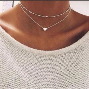 2 Layer Heart Chain Necklace Choker